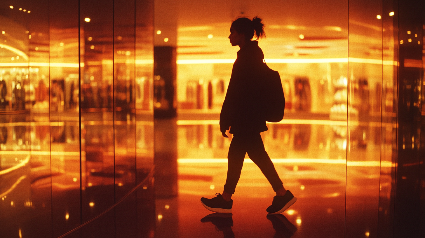 Woman walking through modern retail space